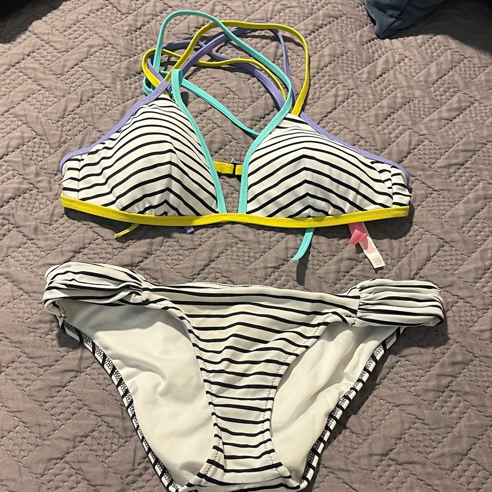 Victoria secret Striped Bikini Set with Multicolor Straps